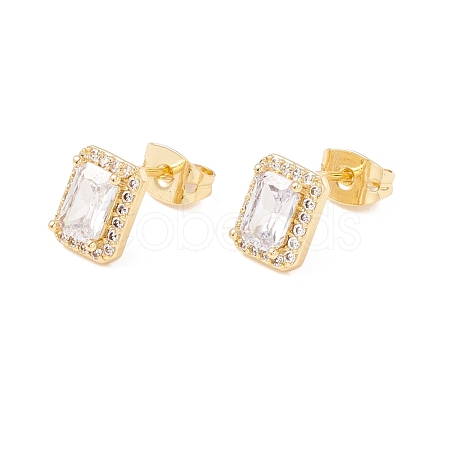 Clear Cubic Zirconia Rectangle Stud Earrings EJEW-F282-30G-1