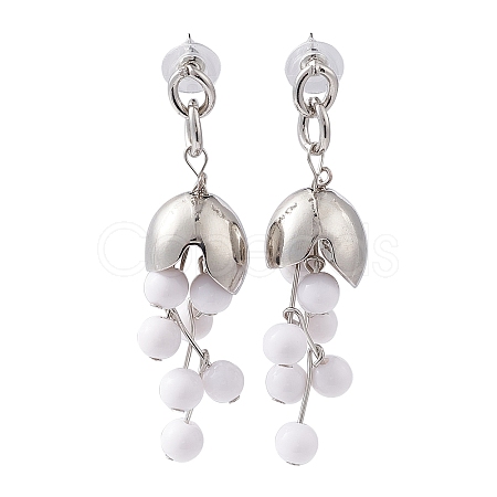 Plastic Beaded Flower Dangle Stud Earrings EJEW-E265-01P-1