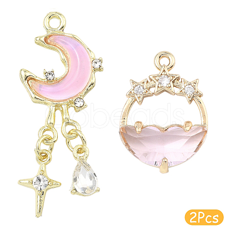 2Pcs 2 Styles Alloy Glass Pendants FIND-YW0010-32A-1