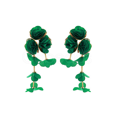 Alloy Cloth Flower Tassel Stud Earrings FS-WG1853D-06-1