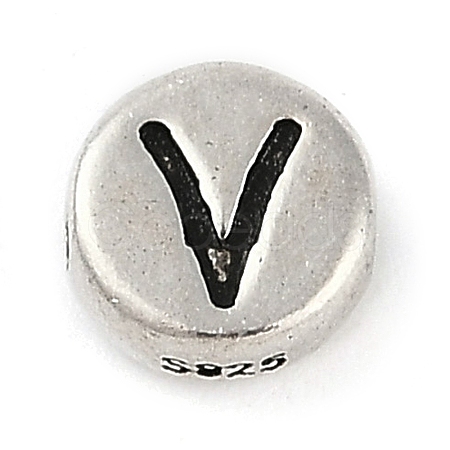925 Sterling Silver Flat Round with Letter Beads LS-STER-G044-01AS-V-1