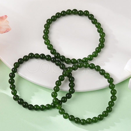 Natural TaiWan Jade Bead Stretch Bracelets X-BJEW-K212-A-019-1