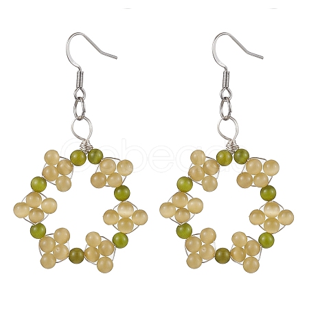 Copper Wired Cat Eye Dangle Earrings EJEW-JE05754-1