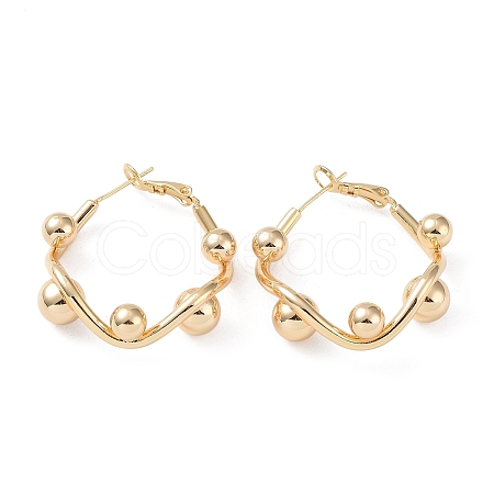 Brass Round Beaded Rhombus Hoop Earrings EJEW-A025-03G-1