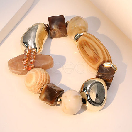 Exaggerated Glass & Wood & Resin & CCB Plastic Beaded Stretch Bracelets for Women WG71D73-01-1