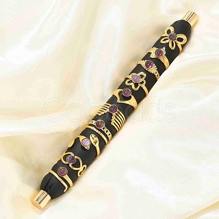 Natural Amethyst Finger Rings RJEW-K290-06G-1