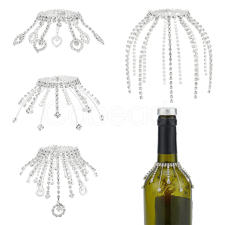 4Pcs Iron & Glass Rhinestone Wine Glass Charms HJEW-OC00394-1
