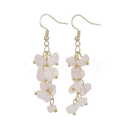 Natural Rose Quartz Chips Dangle Earrings EJEW-JE05266-03-1