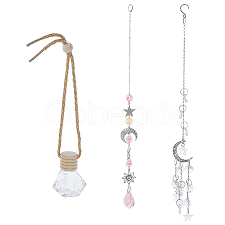 2Pcs 2 Styles Glass & Alloy Hanging Suncatchers AJEW-HS0001-35-1