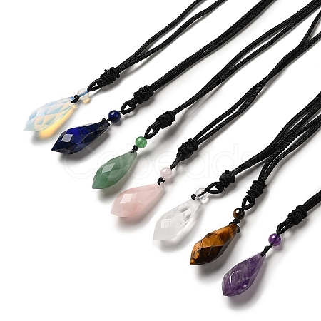 Cone Natural & Synthetic Mixed Gemstone Pendant Necklace with Nylon Rope for Women G-H286-08-1
