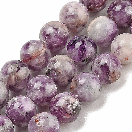 Natural Lepidolite/Purple Mica Stone Beads Strands G-G160-A01-02-1