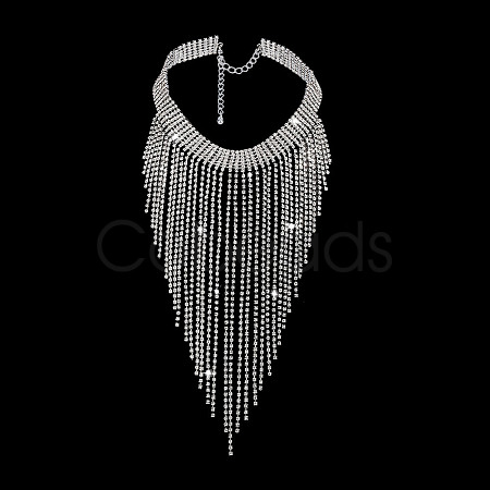 Fingerinspire 1Pc Iron Rhinestone Tennis Chains Bib Necklace NJEW-FG0001-11B-1