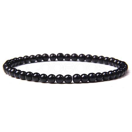 4mm Round Natural Obsidian Beads Bracelet for Men KG3069-18-1
