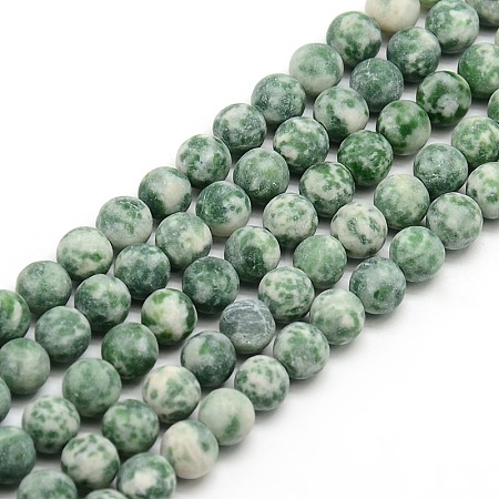 Frosted Natural Green Spot Jasper Round Bead Strands G-M064-6mm-10-1
