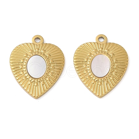 304 Stainless Steel Natural White Shell Pendants STAS-L288-06G-02-1