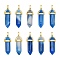 Natural Banded Agate Pointed Pendants, with Random Alloy Pendant Hexagon Bead Cap Bails, Golden, Bullet, Dyed & Heated, 37~40x12.5x10mm, Hole: 3x4.5mm, 10pcs