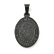 304 Stainless Steel Pendants, Oval with Saint Michael Charm, Black, 27x18x2mm, Hole: 6x3.5mm