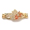 Brass Micro Pave Cubic Zirconia Fold Over Clasps, Maple Leaf, Real 18K Gold Plated, Orange, 36mm