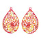 Spray Painted 430 Stainless Steel Filigree Pendants, Teardrop, Red, 45x28.5x0.5mm, Hole: 2mm