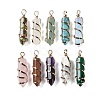 Natural & Synthetic Mixed Gemstone Double Terminal Pointed Copper Wire Wrapped Hexagon Prism Pendants G-C140-03-1