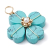 Synthetic Turquoise Clover Pendants PALLOY-JF03180-03-3