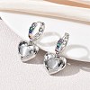 Brass Micro Pave Cubic Zirconia and Cat Eye Beads Heart Hoop Dangle Earrings KK-CBAD9DF-01P-D-4
