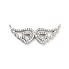 Brass Micro Pave Clear Cubic Zirconia Hollow Wings with Heart Connector Charms KK-L229-062P-1