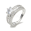 Adjustable Brass Finger Rings with Round Cubic Zirconia Center & Baguette Accents for Women CU-CBA7E55-16P-4