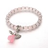 Trendy Natural Rose Quartz Beaded Acrylic Charm Bracelets BJEW-JB01792-02-1