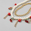 ABS Plastic Imitation Pearl Round Beaded Alloy Heart Cherry Pendant Double Layer Necklaces NJEW-WH0002-217-2
