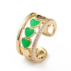 Enamel Heart Open Cuff Ring with Clear Cubic Zirconia RJEW-L100-027G-2