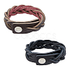 2Pcs 2 Colors Braided Cowhide Cord Bracelets BJEW-FH0001-18-1