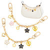 2Pcs 2 Colors Acrylic Heart & Alloy Enamel Pink and White Flower Pendant Alloy Cable Chain Bag Decorative Chains HJEW-BBC0001-35-1