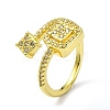 Brass with Cubic Zirconia Open Cuff Ring RJEW-B051-04G-1