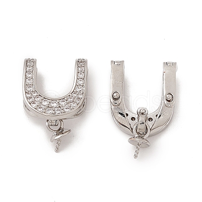 Brass Micro Pave Clear Cubic Zirconia Fold Over Clasps KK-K271-03P-1