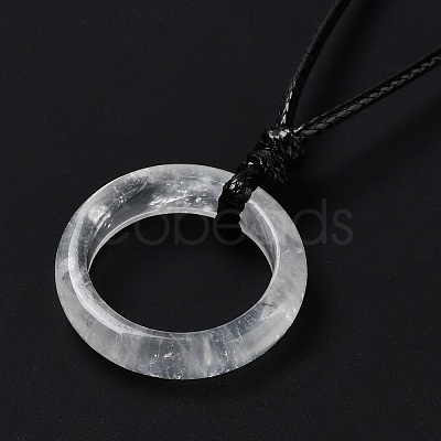 Natural Quartz Crystal Ring Pendant Necklace with Waxed Cords NJEW-R262-01A-05-1