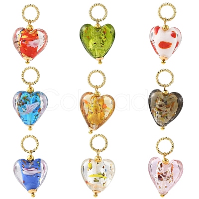 18Pcs 9 Styles Handmade Lampwork Pendants PALLOY-YW00179-1