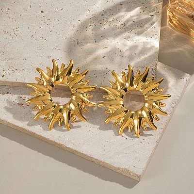 304 Stainless Steel Sun Stud Earrings LS-EJEW-A141-01G-1
