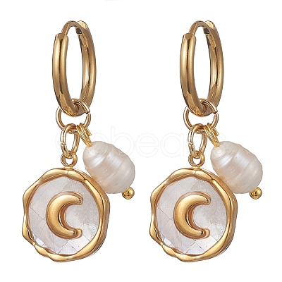 2 Pairs 2 Styles 304 Stainless Steel & Natural Shell Hoop Earrings EJEW-JE06946-1