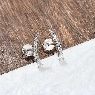 925 Sterling Silver Clear Cubic Zirconia Stud Earrings EJEW-Q032-01E-P-1