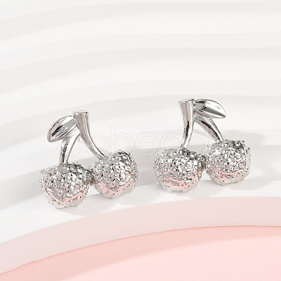 Cherry Brass Stud Earrings EJEW-F895-18P-1