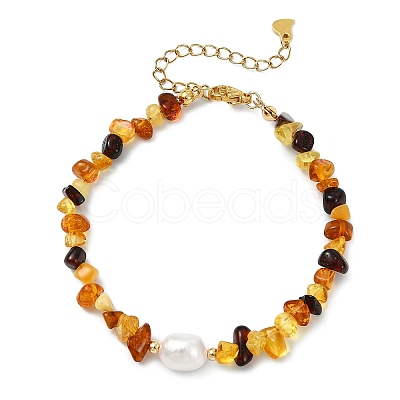 Natural Amber Chips Beaded Stretch Bracelets for Women BJEW-JB13716-1