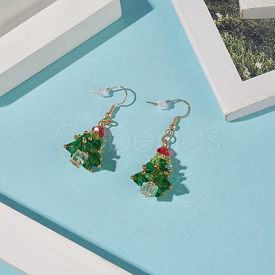 Glass Braided Beaded Christmas Tree Dangle Earrings EJEW-JE05151-02-1