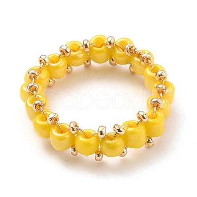 Round Glass Seed Beaded Finger Rings RJEW-JR00307-03-1