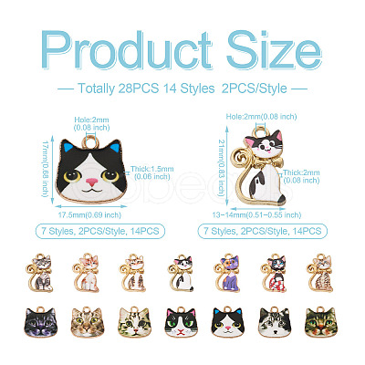 28Pcs 14 Style Printed Alloy Pendants FIND-BG0001-04-1
