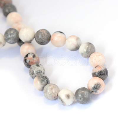 Natural Pink Zebra Jasper Round Beads Strands G-E334-6mm-11-1