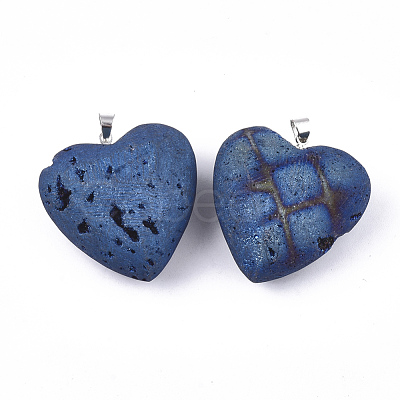 Electroplate Natural Druzy Geode Agate Pendants G-S344-58B-03-1