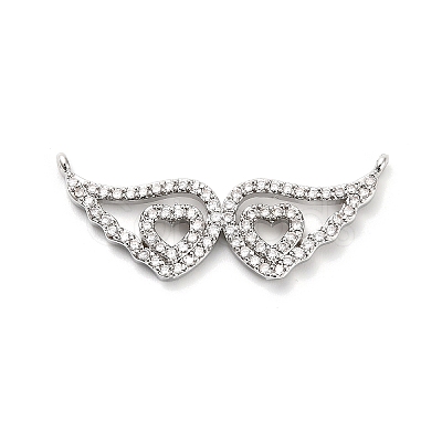 Brass Micro Pave Clear Cubic Zirconia Hollow Wings with Heart Connector Charms KK-L229-062P-1