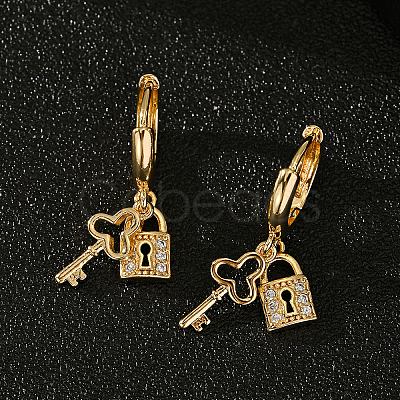 Brass Key with Lock Hoop Earrings SX3628-1