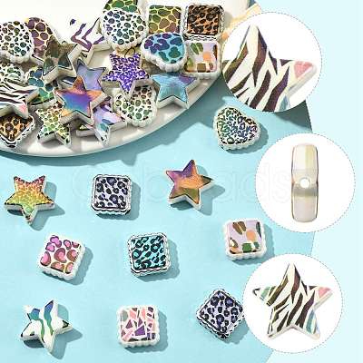 30Pcs Rainbow Iridescent Printed Opaque Acrylic Beads OACR-FS0002-58B-02-1